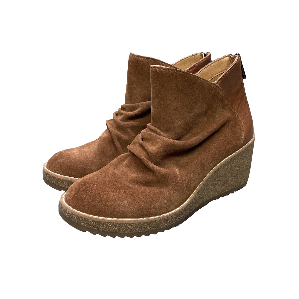 Aetrex Kara Ankle Wedge Boots Womens US 6-65 Brown Leather Suede Comfort Zip